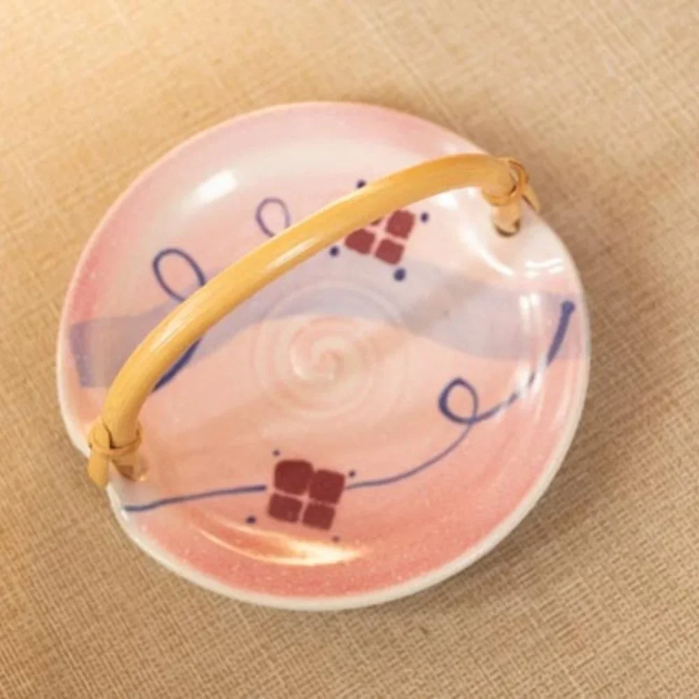 Serving Plate with Bamboo Handle and Matching Bowl